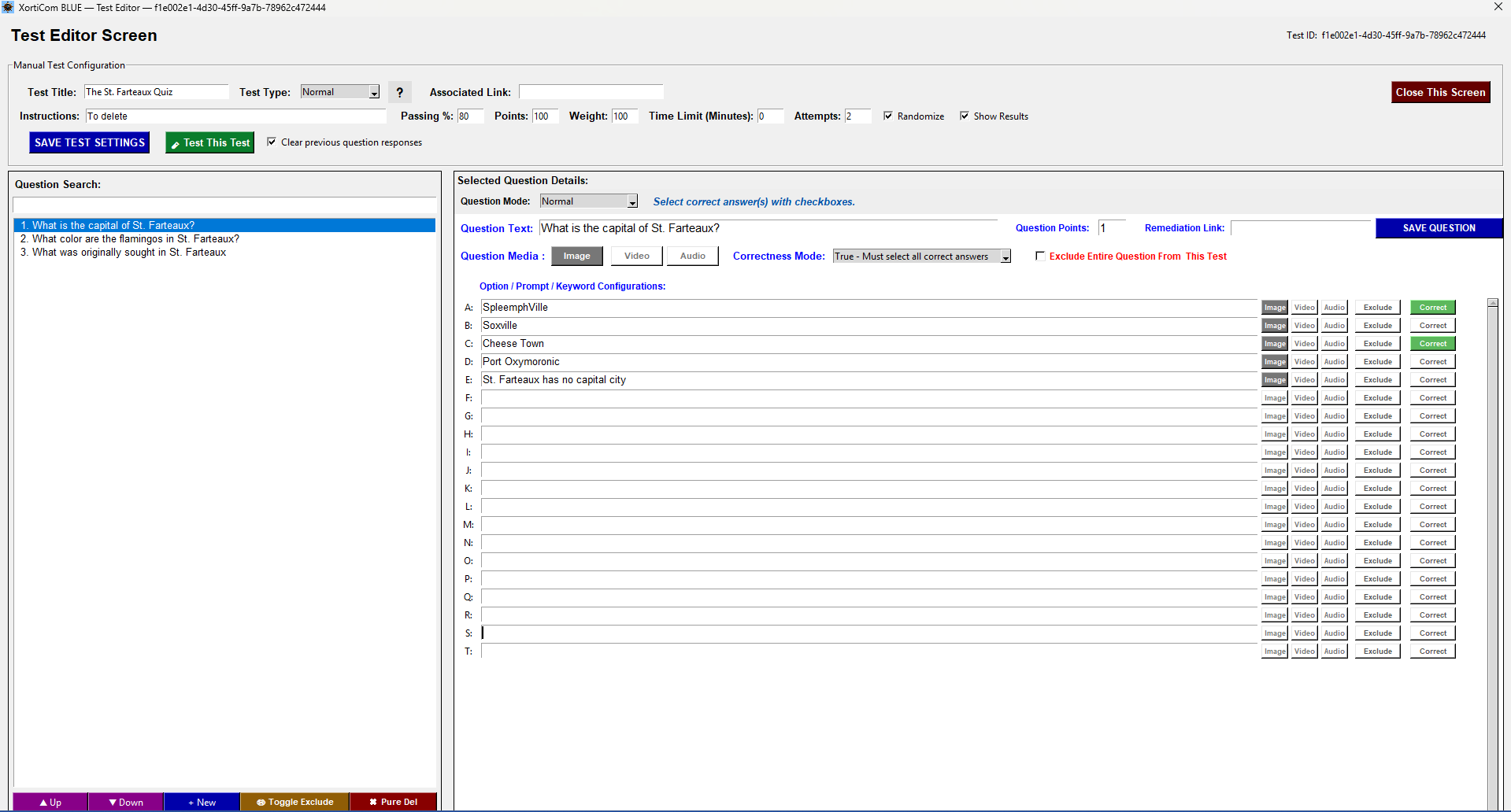 BLUE test editor